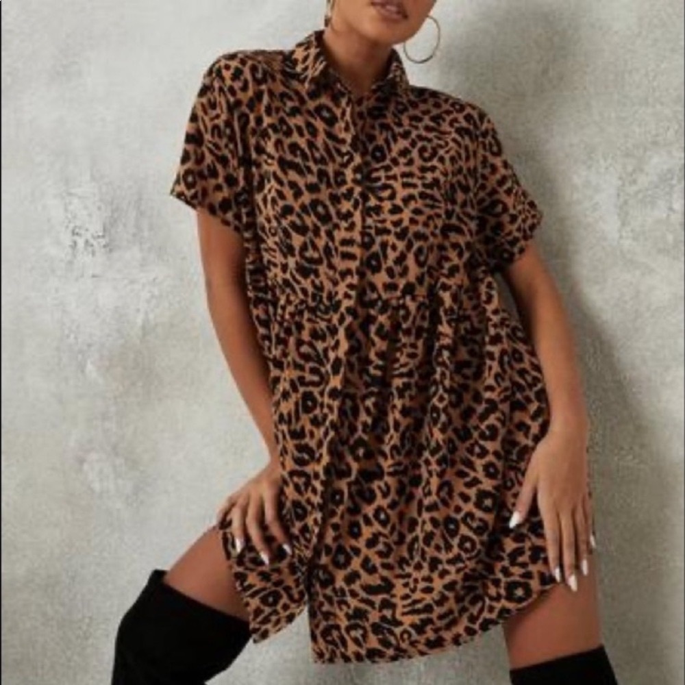 'Misguided" Brand Leopard Print Oversized Shirt Smock Dress Sz. 10
